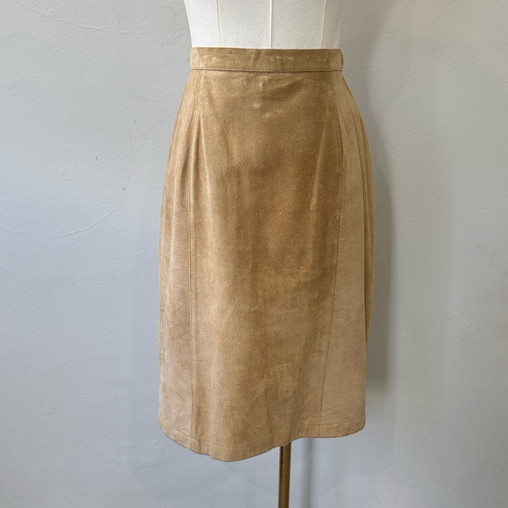 Vintage Fox Run Tan Suede Pencil Skirt – Size 13 Juniors (Made in Korea)